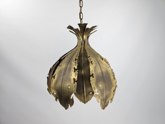 Image 1 of Svend Aage Holm Sørensen lampe suspendue cuivre feuilles brutaliste