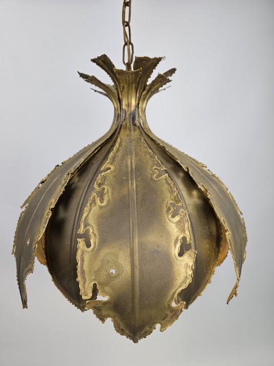Image 1 of Svend Aage Holm Sørensen lampe suspendue cuivre feuilles brutaliste