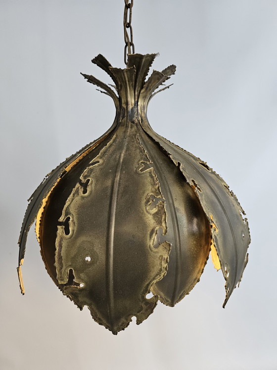 Image 1 of Svend Aage Holm Sørensen lampe suspendue cuivre feuilles brutaliste
