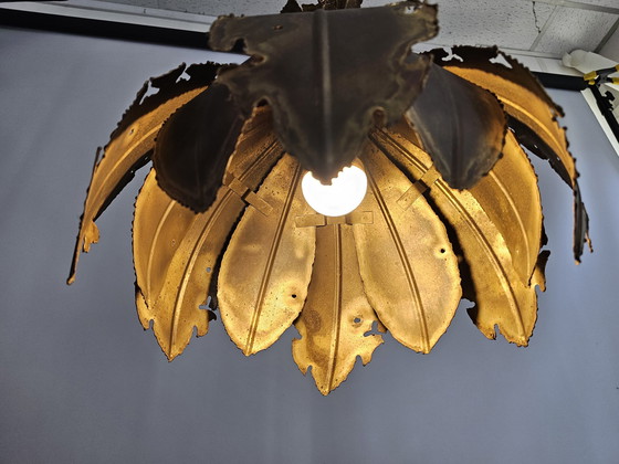 Image 1 of Svend Aage Holm Sørensen pendant lamp copper leaves brutalist