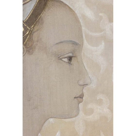 Image 1 of Vintage painted canvas depicting a noble woman in profile, France