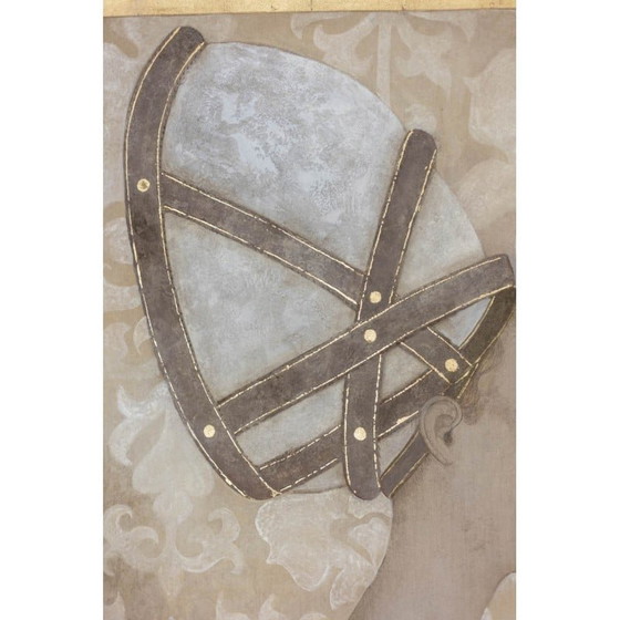 Image 1 of Vintage painted canvas depicting a noble woman in profile, France