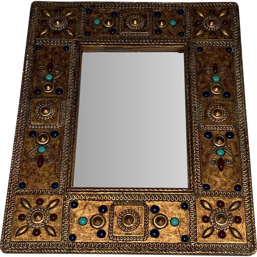 Vintage ceramic frame with fine stone inlays, France 1970