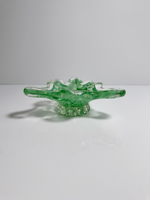 Vintage Murano ashtray pastel green speckled triangle 70s bowl bowl