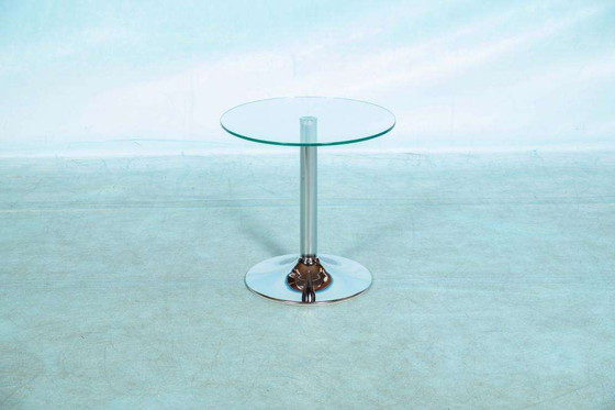 Image 1 of Table d'appoint ronde Space Age, table à plantes en verre et chrome