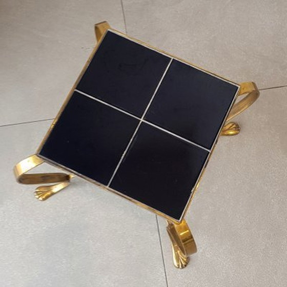 Image 1 of Regency Brass Flower Table With Black Tiles Shelf