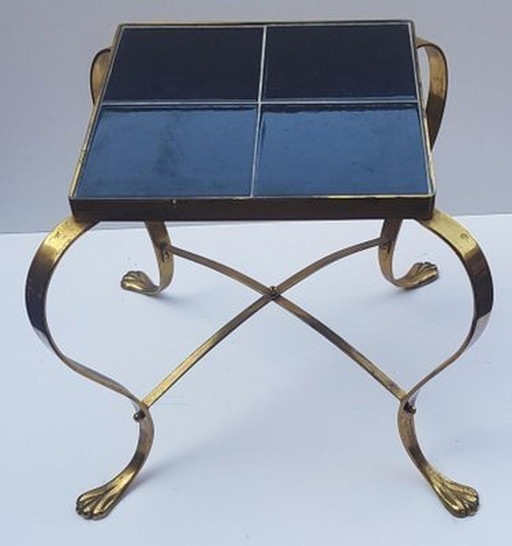 Regency Brass Flower Table With Black Tiles Shelf