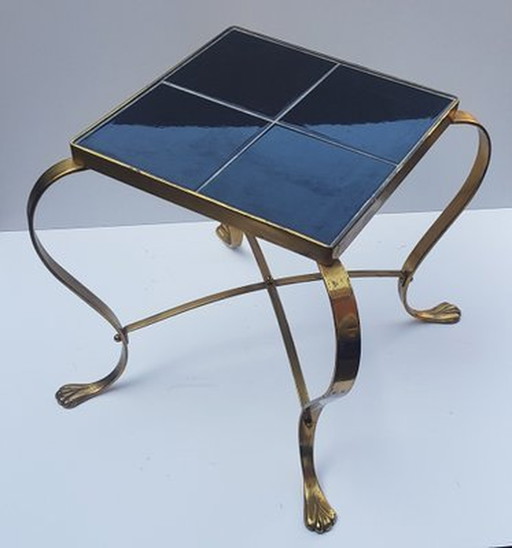 Regency Brass Flower Table With Black Tiles Shelf