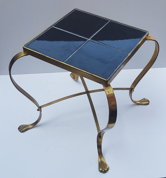 Image 1 of Regency Brass Flower Table With Black Tiles Shelf