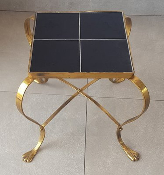 Image 1 of Regency Brass Flower Table With Black Tiles Shelf