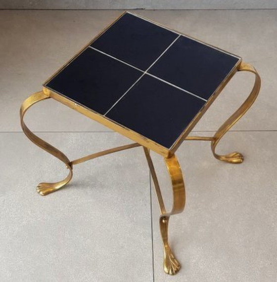 Image 1 of Regency Brass Flower Table With Black Tiles Shelf