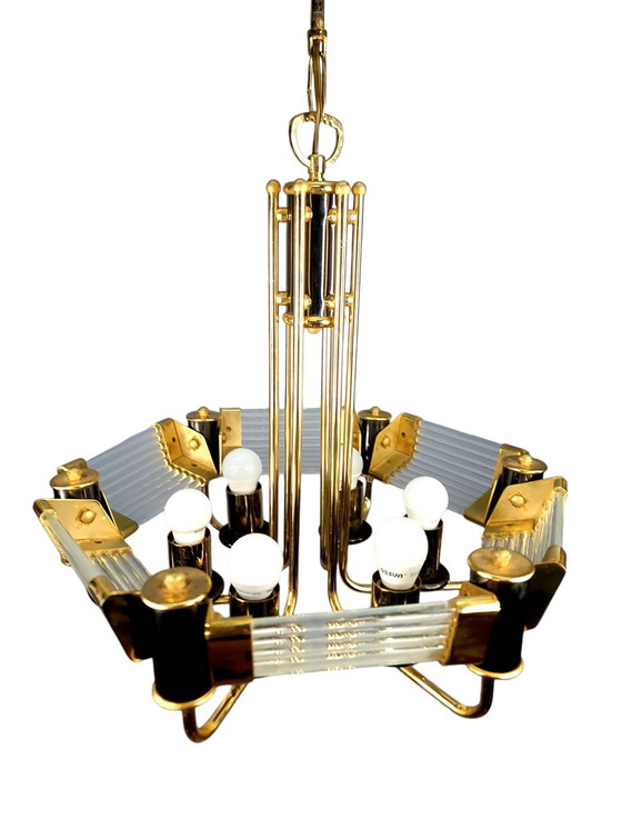 Image 1 of Large vintage crystal and brass chandelier by Bakalowits & Söhne