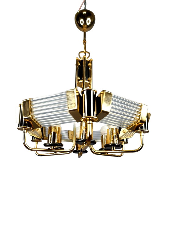 Image 1 of Large vintage crystal and brass chandelier by Bakalowits & Söhne