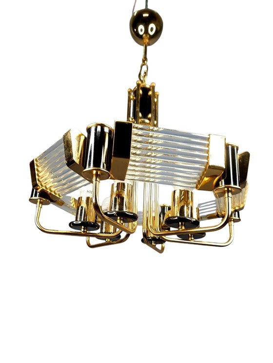Image 1 of Large vintage crystal and brass chandelier by Bakalowits & Söhne