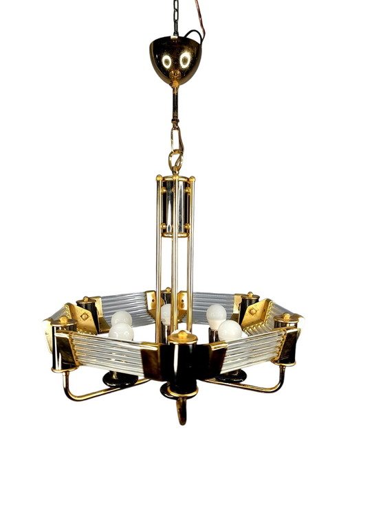 Image 1 of Large vintage crystal and brass chandelier by Bakalowits & Söhne