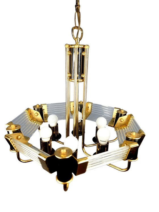 Image 1 of Large vintage crystal and brass chandelier by Bakalowits & Söhne