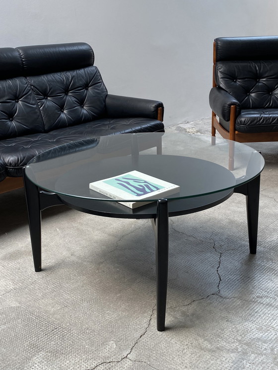 Image 1 of Wilhelm Renz 1960s Germany coffee table wood black glass round 100cm