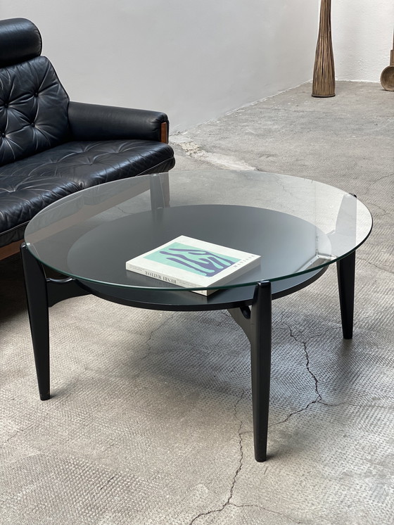 Image 1 of Wilhelm Renz 1960s Germany coffee table wood black glass round 100cm