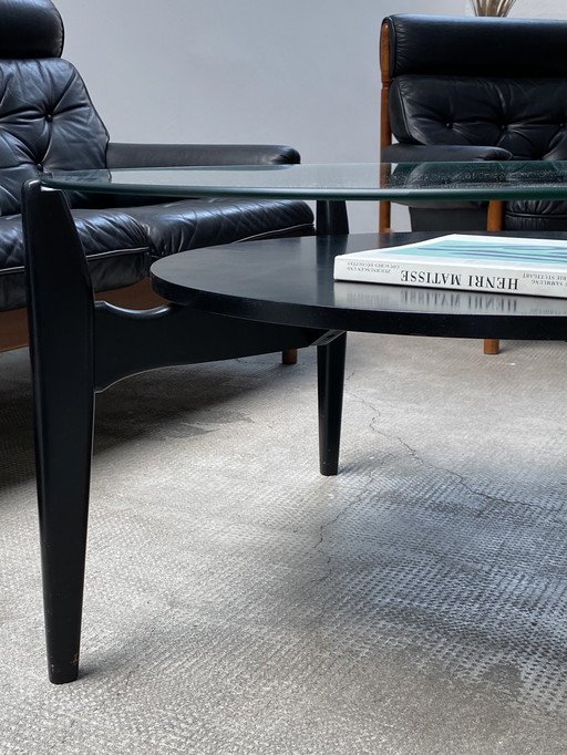 Wilhelm Renz 1960s Germany coffee table wood black glass round 100cm