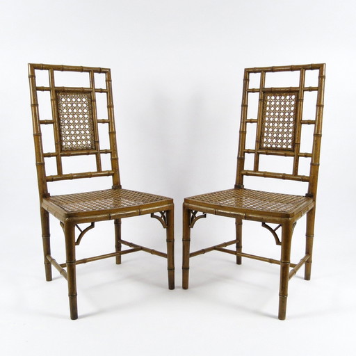 Set of 2 faux bamboo dining chairs, 1970s