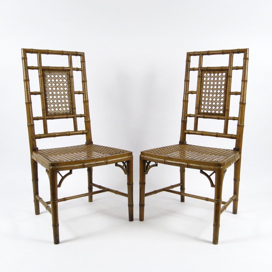 Image 1 of Ensemble de 2 chaises de salle à manger en faux bambou, 1970