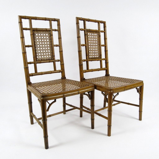 Set of 2 faux bamboo dining chairs, 1970s