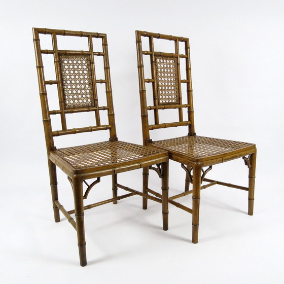 Image 1 of Ensemble de 2 chaises de salle à manger en faux bambou, 1970