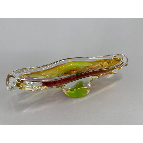 Image 1 of Vintage Art Glass Oblong bowl by Josef Hospodka for Chribska Glassworks, Czechoslovakia 1960s