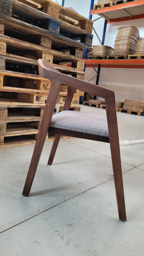 Image 1 of 3x dining chair - brown wood - gray upholstered seat