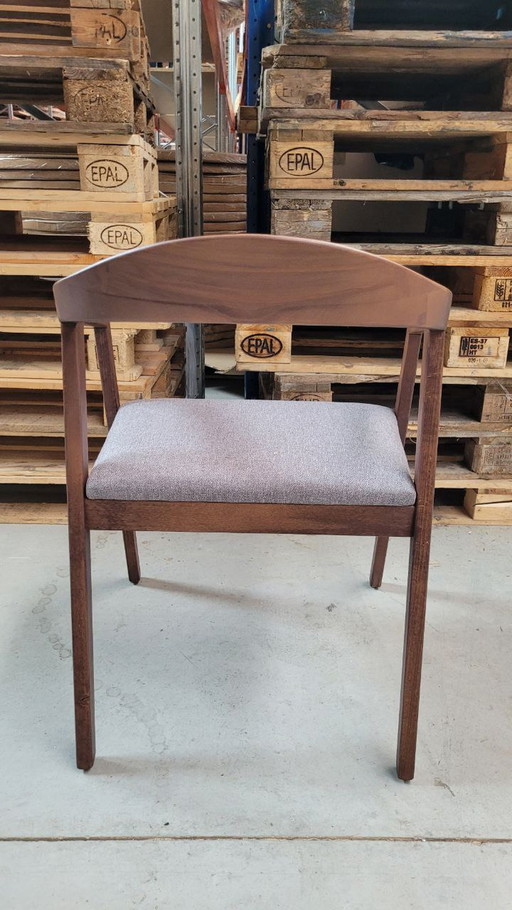 3x dining chair - brown wood - gray upholstered seat