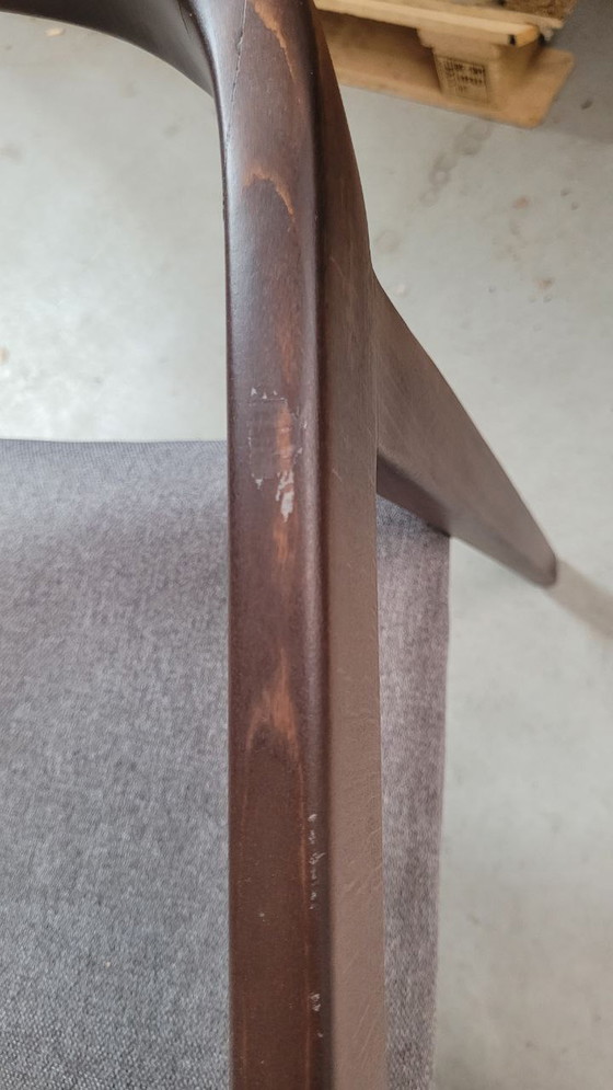 Image 1 of 3x dining chair - brown wood - gray upholstered seat