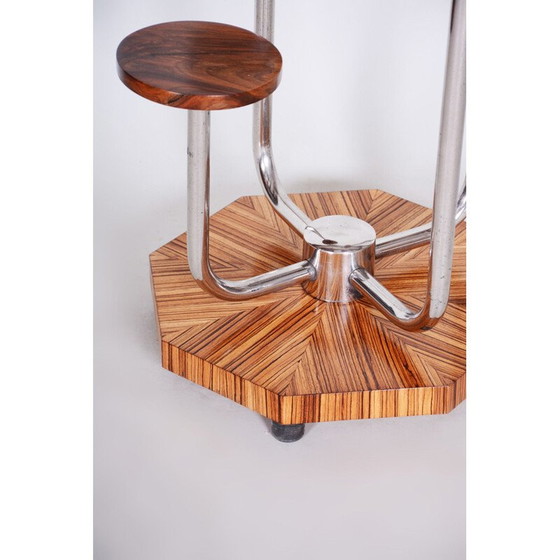 Image 1 of Vintage art deco wood and chrome steel flower stand, Czechoslovakia 1930