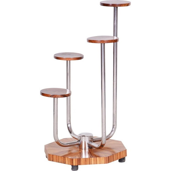 Image 1 of Vintage art deco wood and chrome steel flower stand, Czechoslovakia 1930