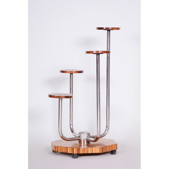 Image 1 of Vintage art deco wood and chrome steel flower stand, Czechoslovakia 1930