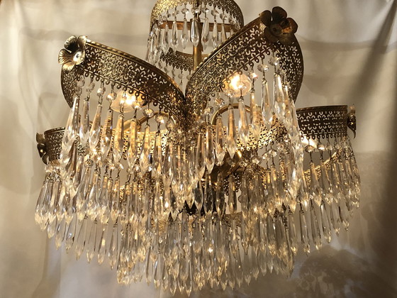 Image 1 of Lampe suspendue en cristal Hollywood Regency