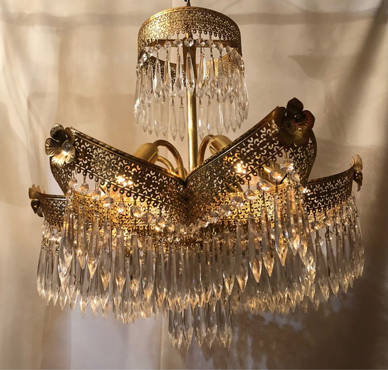 Image 1 of Lampe suspendue en cristal Hollywood Regency