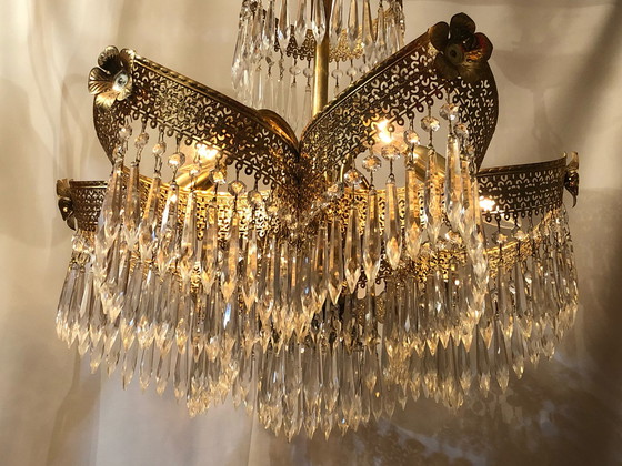 Image 1 of Lampe suspendue en cristal Hollywood Regency