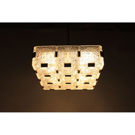 Vintage metal and glass ceiling lamp by Kamenicky Šenov, Czechoslovakia