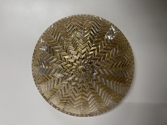 Image 1 of Gorgeous Mid - Century Geometric Ceiling Light Gold Gloss Amber Glashütte Limburg