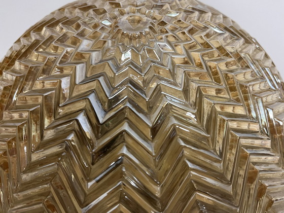 Image 1 of Gorgeous Mid - Century Geometric Ceiling Light Gold Gloss Amber Glashütte Limburg