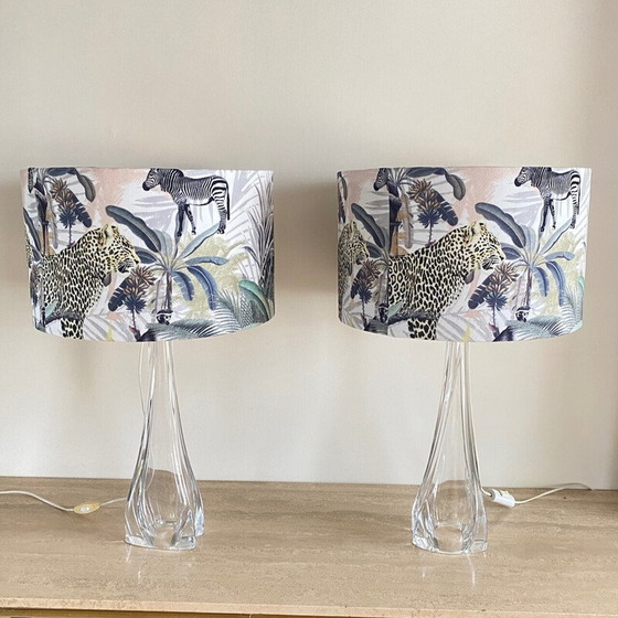 Image 1 of Pair of vintage translucent crystal table lamps by Val Saint Lambert, 1950
