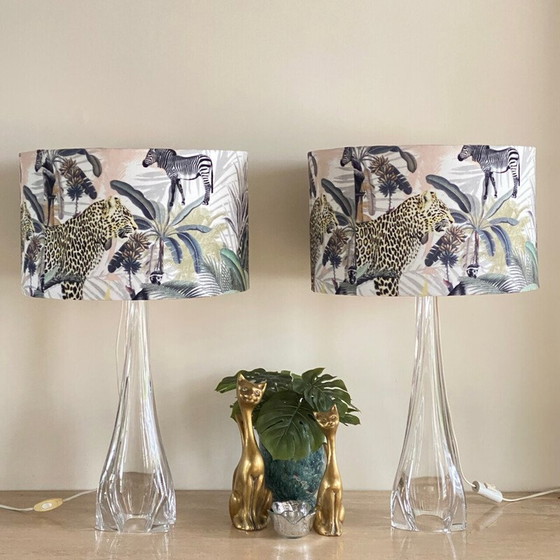 Image 1 of Pair of vintage translucent crystal table lamps by Val Saint Lambert, 1950