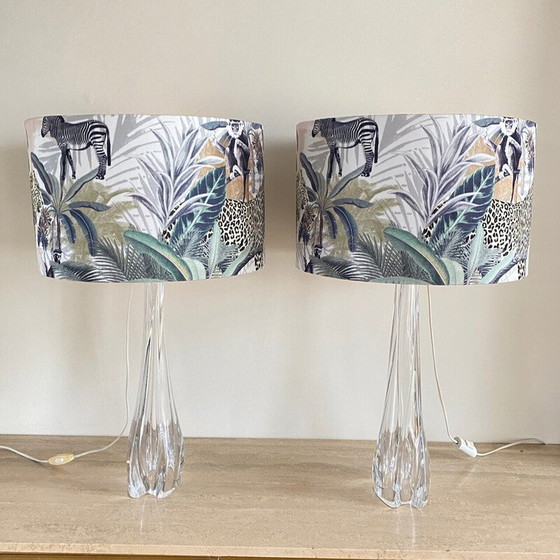 Image 1 of Pair of vintage translucent crystal table lamps by Val Saint Lambert, 1950