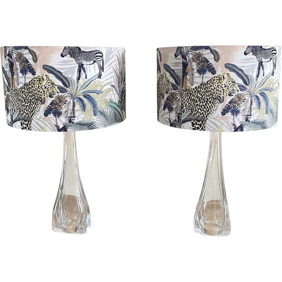 Image 1 of Pair of vintage translucent crystal table lamps by Val Saint Lambert, 1950