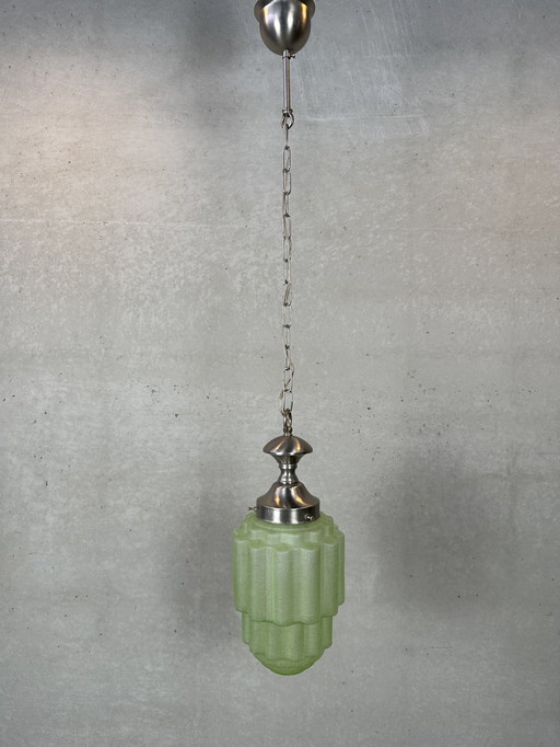 Art deco pendant lamp - skyscraper - uranium glass