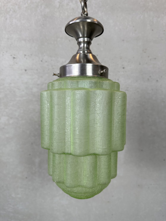 Image 1 of Art deco pendant lamp - skyscraper - uranium glass