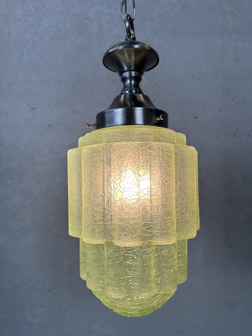 Art deco pendant lamp - skyscraper - uranium glass