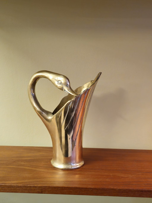 Vintage Brass Can Vase Swan Bird