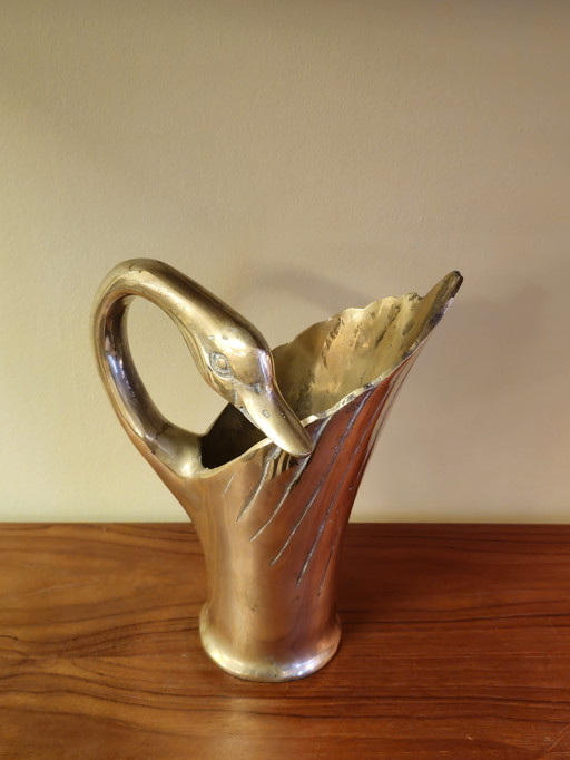 Vintage Brass Can Vase Swan Bird