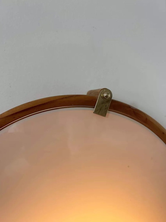 Image 1 of Applique Vintage Ronde, Bois Verre Et Laiton, France 1980